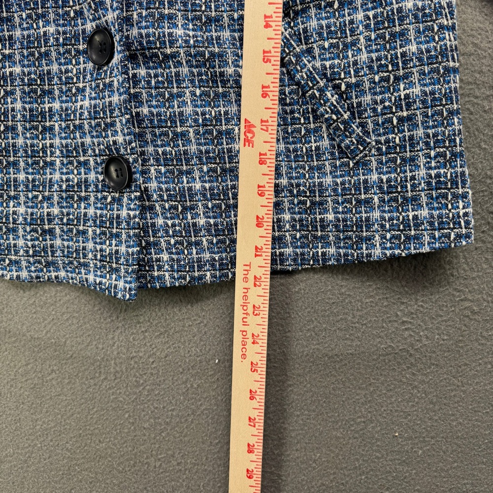 Vintage Notations Jacket Women M Blue Tweed Boucle Knit Blazer Plaid 3/4 Sleeve - Picture 5 of 9